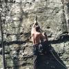 Mark leading an unknown sport route at Jackson Falls (5/03)