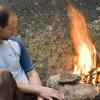 At camp, Mark made a little fire