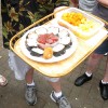 Local-boy plate: Spam musubi, ahi poke, and pineapple!